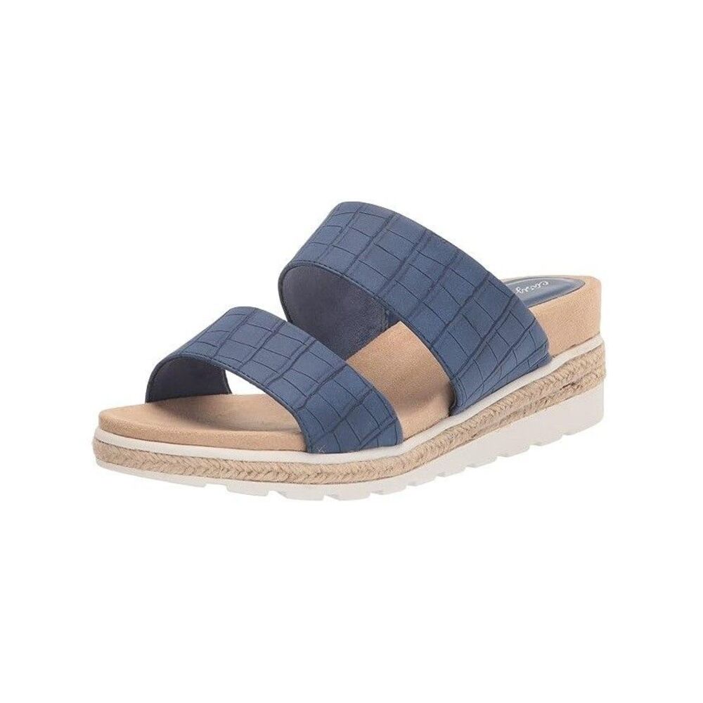 Easy Street Womens 7 M Denim Croco Blue Maryann Strappy Wedge Sandals NIB KB0